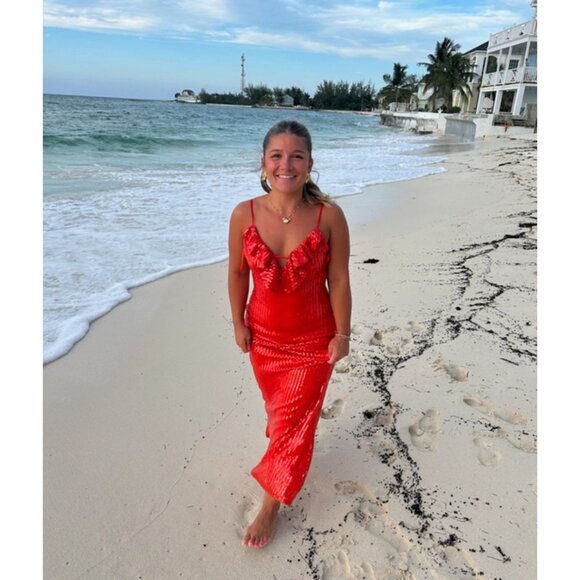 ANTHROPOLOGIE  If By Sea Sequin Slip Midi Dress in Orange Size Large - Picture 3 of 14